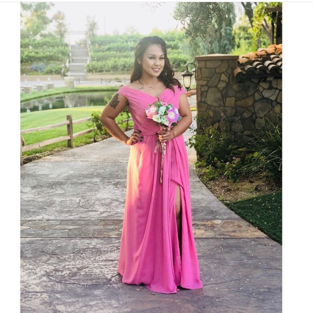 Gorgeous hot pink bridesmaid long dress